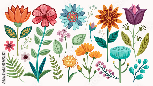 This flower simple icon collection presents elegant botanical forms in a refined vector illustration. Isolated on white background, each icon offers clean lines and subtle semi-realistic floral style.