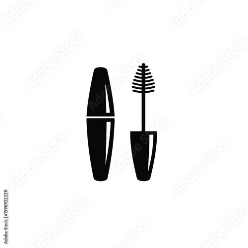 Minimalist mascara wand and tube isolated vector icon design for beauty and cosmetic concepts and advertising materials