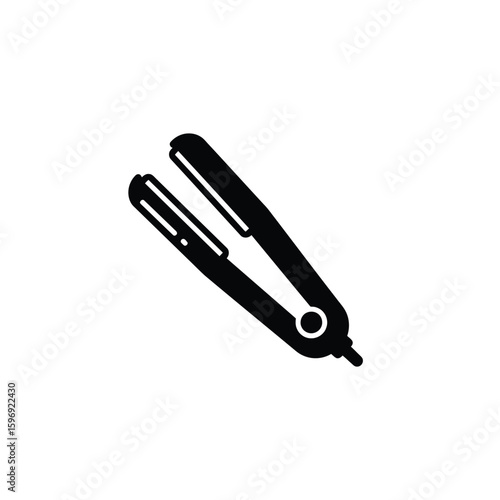 Black and White Flat Iron Illustration for Hair Styling Minimalist Design and Beauty Industry Content on White Background