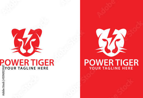 Power tiger logo design with lightning bolt for energy company branding and business identity