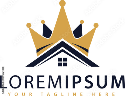 Luxury real estate logo design with crown and house for premium property and home rentals company
