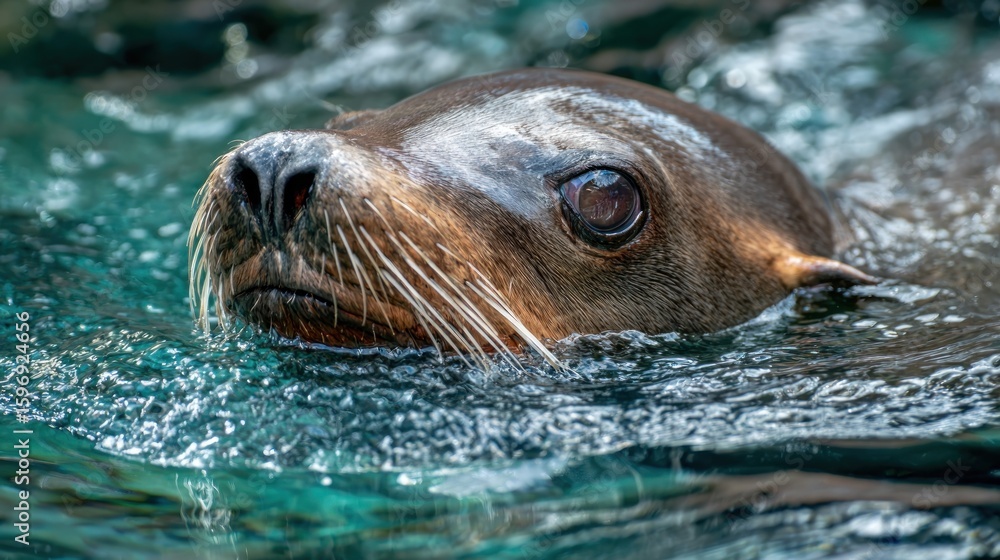 Fototapeta premium Seal's head emerges from water