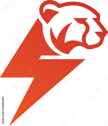 Red cheetah lightning bolt logo design vector illustration for energy company and branding use