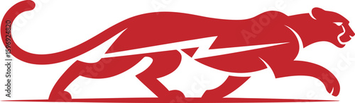 Red panther logo design vector illustration with lightning bolt for energy company branding