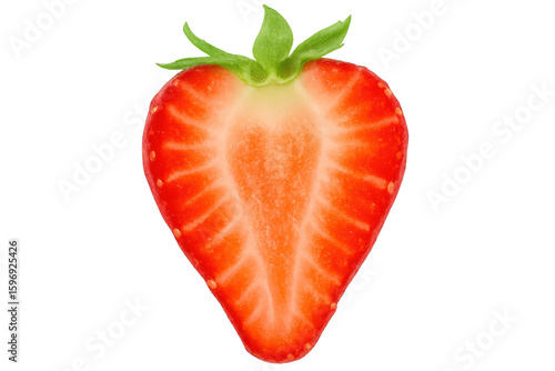 Wallpaper Mural Halved ripe strawberry displaying vibrant red interior, glossy seeds, verdant leaves against transparent backdrop Torontodigital.ca
