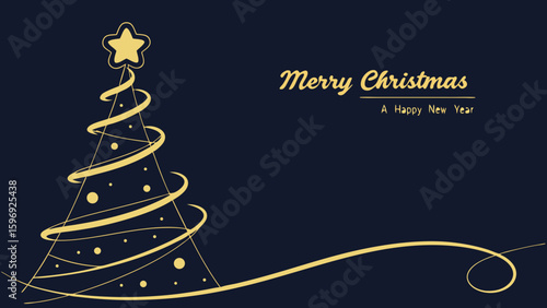 minimalist christmas card golden tree dark blue background holiday greeting design 