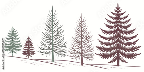 winter woodland trees illustration bare evergreen forest landscape minimalist nature art design