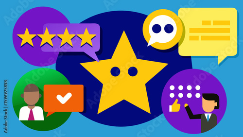 customer feedback & reviews: driving business growth & satisfaction illustration design.