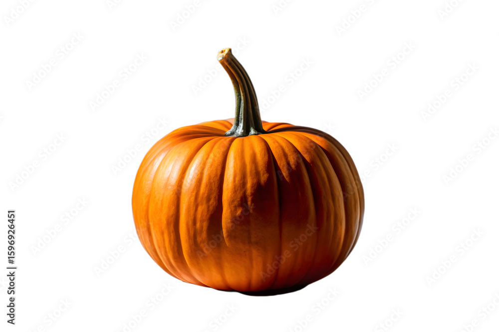 Obraz premium A vibrant orange pumpkin with a green stem, isolated on a plain transparent background