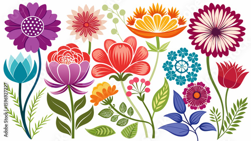 A collection of flower simple icon silhouettes showcases refined beauty. These flower icons, isolated on white background, offer ideal elements for semi-realistic vector design or botanical patterns.