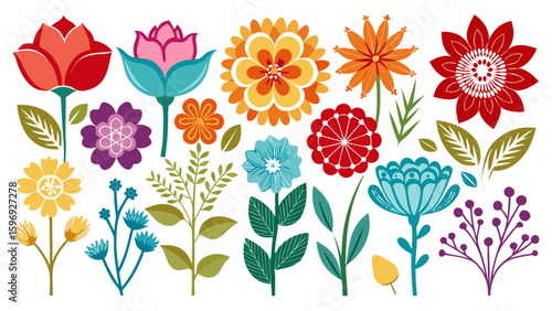 A collection of flower simple icon silhouettes showcases refined beauty. These flower icons, isolated on white background, offer ideal elements for semi-realistic vector design or botanical patterns.