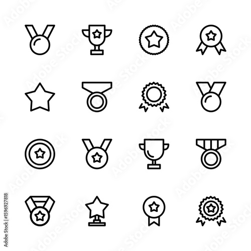Set of award icons. Winning icon set. Reward icons. Medal, trophy, star, and badge icon. 