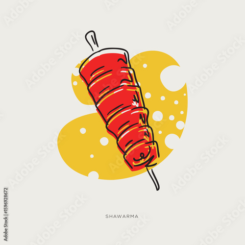 Shawarma, a popular Middle Eastern dish, freehand-style drawing in Doodle style.