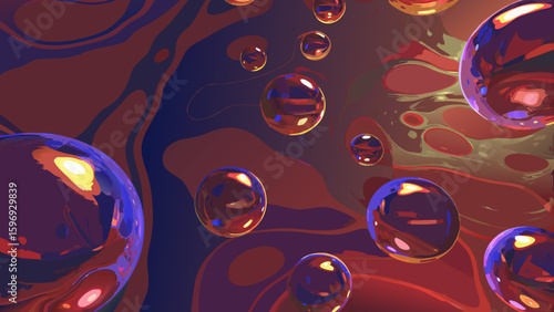 Colorful abstract bubbles floating in a vibrant liquid background  