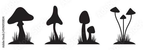 Mushroom Silhouettes: Minimalist silhouettes of diverse mushrooms in a natural setting, conveying the essence of nature's bounty and charm.