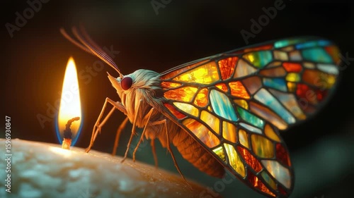 A vibrant butterfly perched on the flame of a candle, adding a touch of beauty to this intimate setting