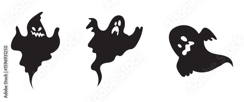 set of cute ghost creation kit, changeable face, flat design vector for halloween