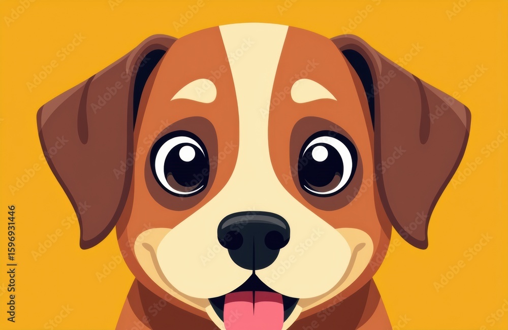 Obraz premium Cute cartoon puppy with big expressive eyes and playful expression on a warm orange background