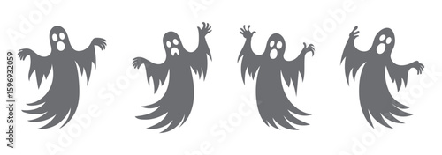 set of cute ghost creation kit, changeable face, flat design vector for halloween