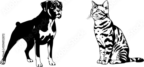 Silhouettes of dog and cat vector illustration.
