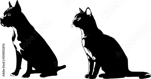 Silhouettes of dog and cat vector illustration.
