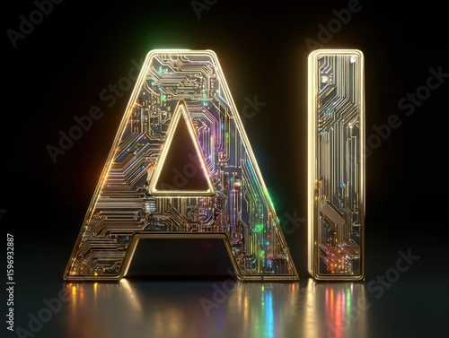 3d golden letter ai
