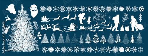 Set of Christmas silhouette elements. hand drawing. Not AI. Vector illustration.
