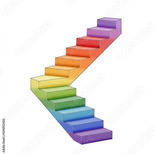 Colorful Rainbow Stairs Ascending on White Background