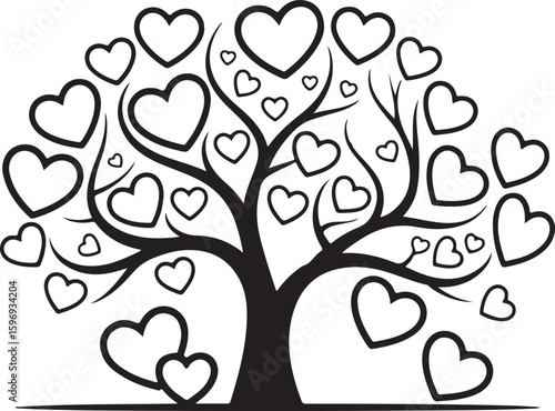 Black Heart Tree Vector Illustration on White Background