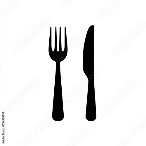 Simple fork and knife icon, white background, menu design, restaurant