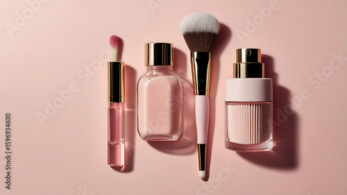 Cosmetic brushes, nail polish, and beauty accessories for glamorous makeup care