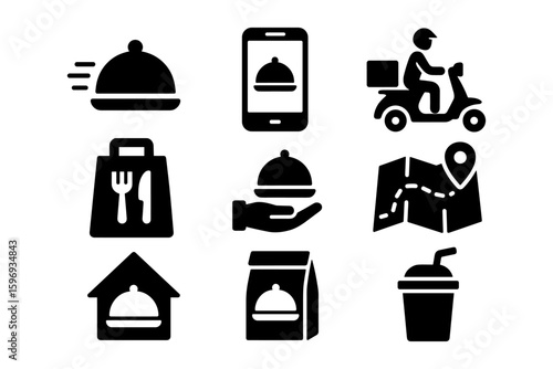 Food delivery icons: efficient service and mobile order solutions in modern design