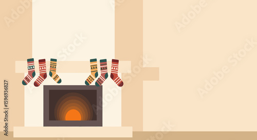 Christmas stockings hanging on a fireplace in a cozy living room scene