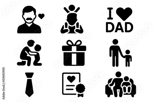 Father's day icons set: love, family bonding, gift ideas, and celebration symbols