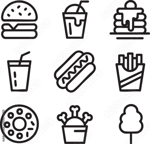 Fast Food Icons Burgers, Fries, Drinks & More - Vector EPS Illustration