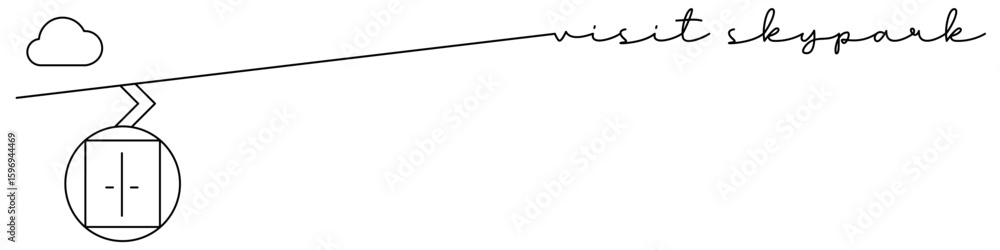 Obraz premium Cable car, Skypark. one line icon with caption. Continuous line drawing style. Footer, header. Vector illustration isolated on white background.