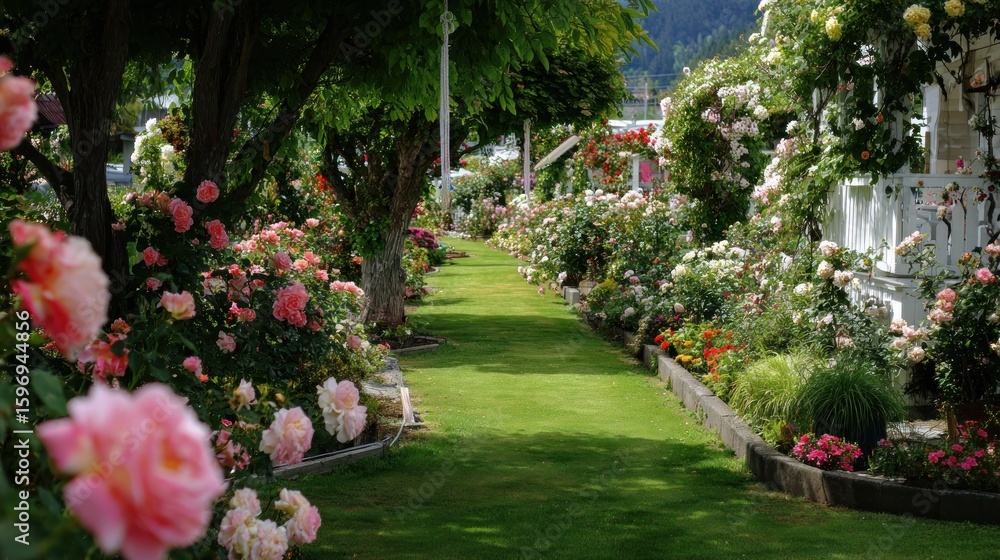 Obraz premium Lush rose garden pathway (1)