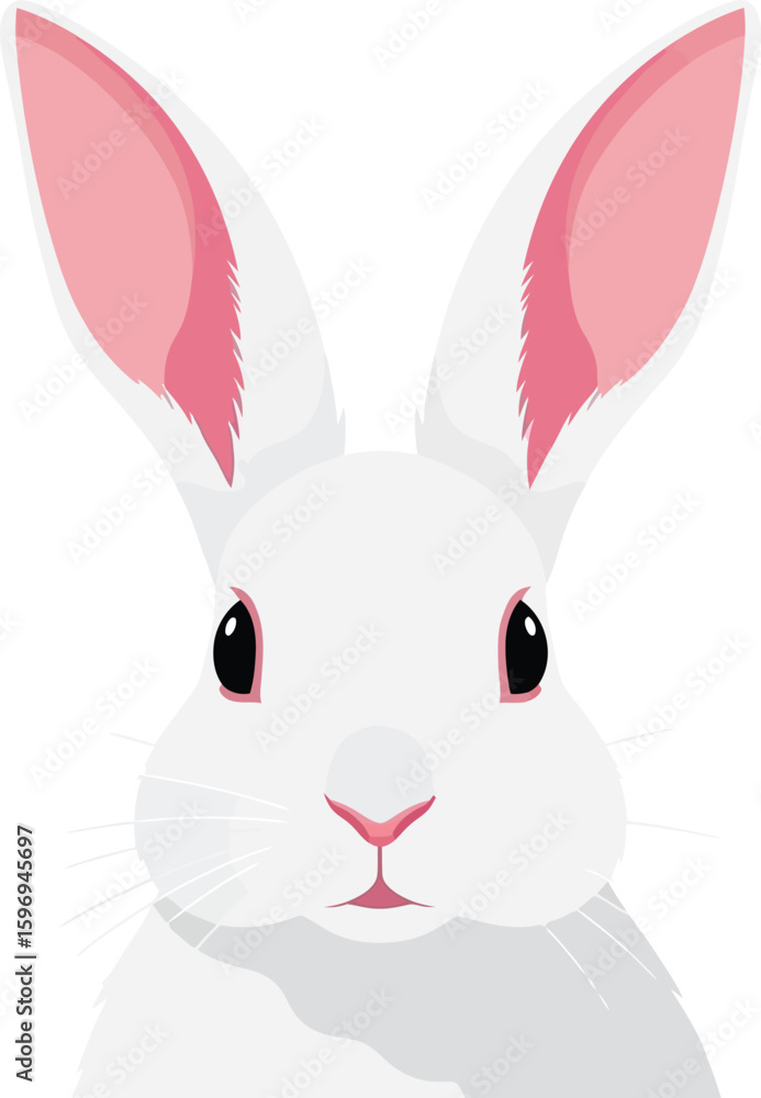 Fototapeta premium A digital illustration of a white rabbit with pink ears and a pink nose on a white background