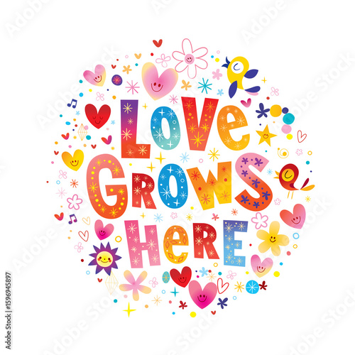 Love grows here - delicate floral graphic, heartfelt inspirational message, and gentle reminder. This floral masterpiece will nurture love in your home.

