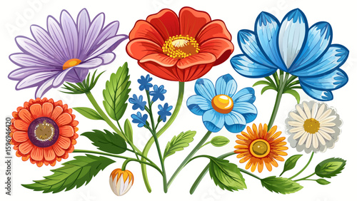 Vector flower icon set brings out classic botanical symbols. Simple flower icons, including poppy and daisy, are shown clearly isolated on white background, suitable for semi-realistic vector illustra