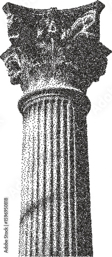Column retro y2k stipple design roman halftone brutalist urban vector png with clear background, greek 2000s photocopy grunge tattoo gen z effect