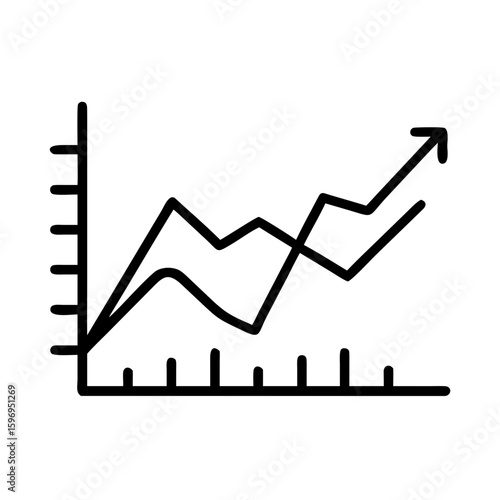 Line chart showing an upward trend with two lines indicating growth and positive performance metrics