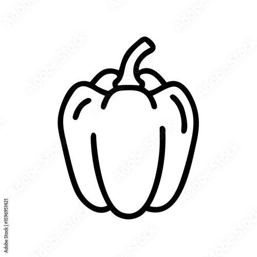 Simple graphic showing a bell pepper with a stem in a minimalist black outline design style image