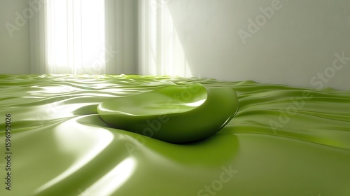 Abstract Green Surface with Smooth Curves and Shadows in Light Room