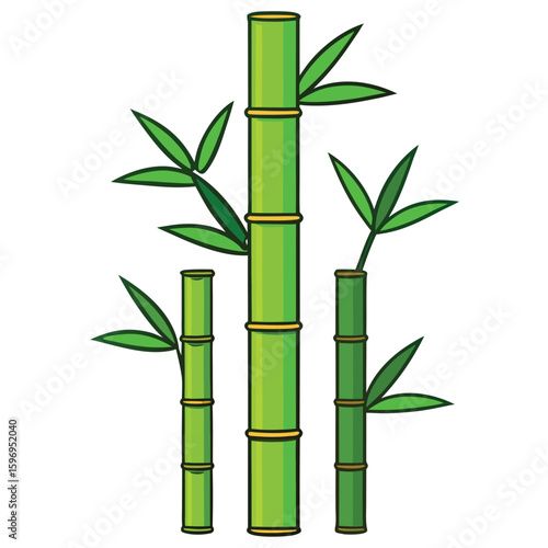 green bamboo with leaves flat illustration