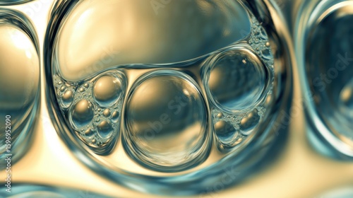 Abstract Liquid Design with Bubbles and Reflections in Soft Light