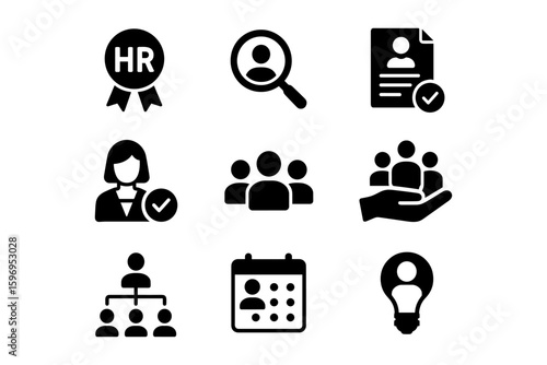 Human resources icons set: recruitment, management, and employee relations