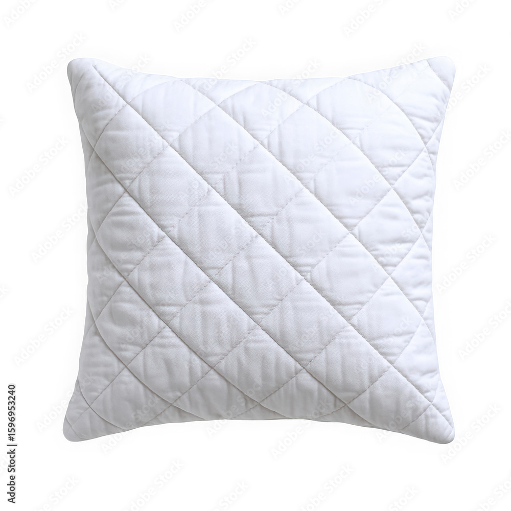 Obraz premium A cozy white quilted throw pillow with a diamond pattern, perfect for decorating any living space.