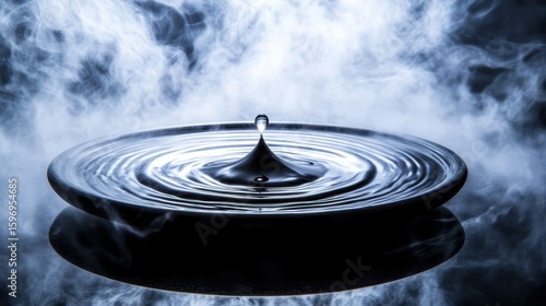 Droplet Splash on Dark Surface with Mysterious Fog Atmosphere