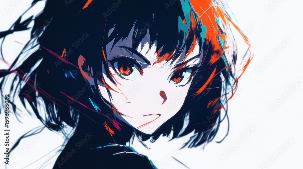Fototapeta premium Close-up digital illustration of a stylized anime girl.